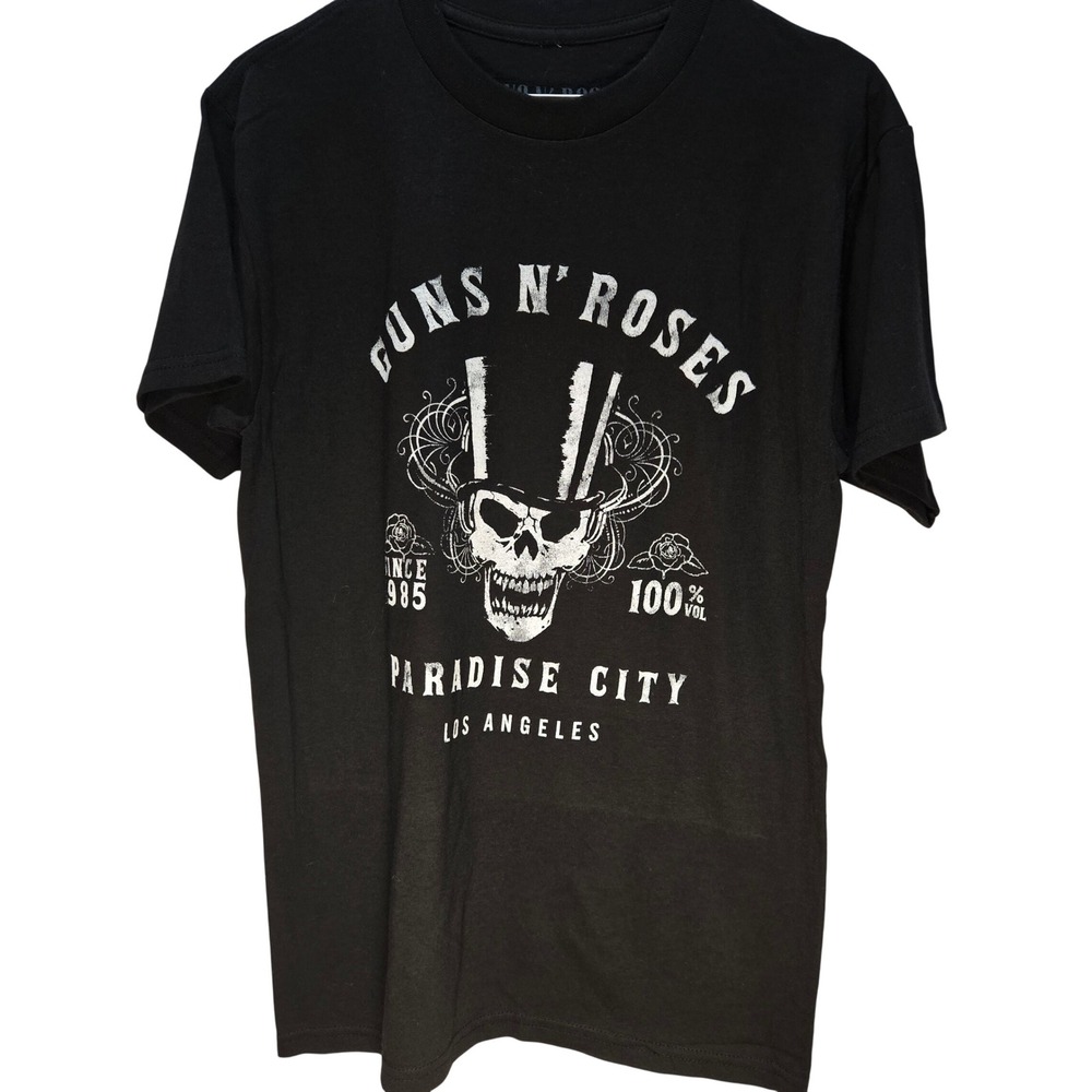 Guns N Roses Black Men's NWOT Small Paradise City Skull Top‎ Hat T Shirt